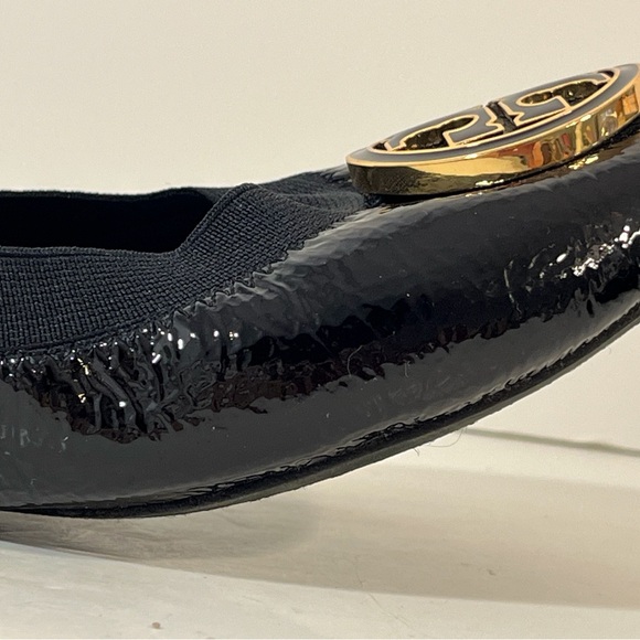 Tory Burch Black Patent Leather Caroline Logo Ballet Flats - Picture 13 of 16